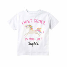Load image into Gallery viewer, First Grade Shirt for Girls, First Day of 1st Grade Personalized Rainbow Unicorn Back to School Outfit for Girls
