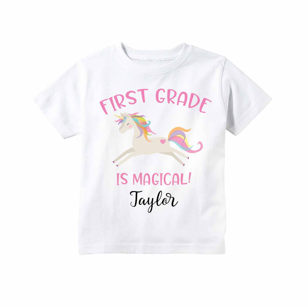 First Grade Shirt for Girls, First Day of 1st Grade Personalized Rainbow Unicorn Back to School Outfit for Girls