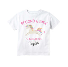 Load image into Gallery viewer, Second Grade Shirt for Girls, First Day of 2nd Grade Personalized Unicorn Back to School Outfit