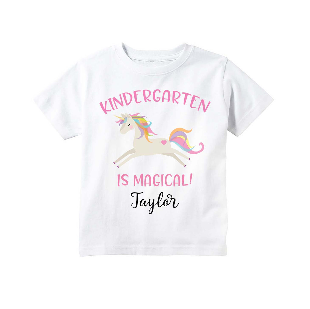 Kindergarten Shirt for Girls, First Day of Kindergarten Personalized Rainbow Unicorn Back to School Outfit for Girls