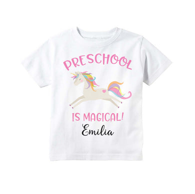Preschool Shirt for Girls, First Day of Preschool or Pre-K Personalized Rainbow Unicorn Back to School Outfit for Girls
