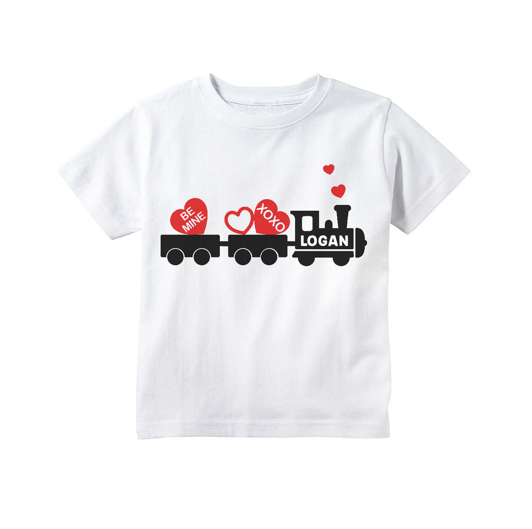 Toddler and Baby Boys Valentine's Day Train Personalized T-shirt
