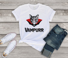 Load image into Gallery viewer, Halloween Shirt for Women, Vampurr Vampire Funny Halloween Cat T shirt