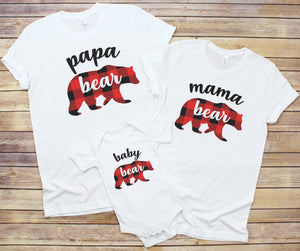 Red Buffalo Plaid Lumberjack Papa Bear Mama Bear Baby Bear Family Matching Shirts or Pajamas