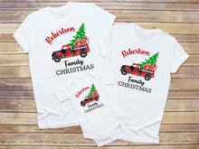 Load image into Gallery viewer, Christmas Family Matching Shirts or Pajama Top with Personalized Last Name - Buffalo Plaid Truck