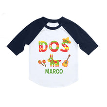 Load image into Gallery viewer, Mexican Fiesta Dos 2nd Birthday Party Personalized Raglan Shirt for Boys