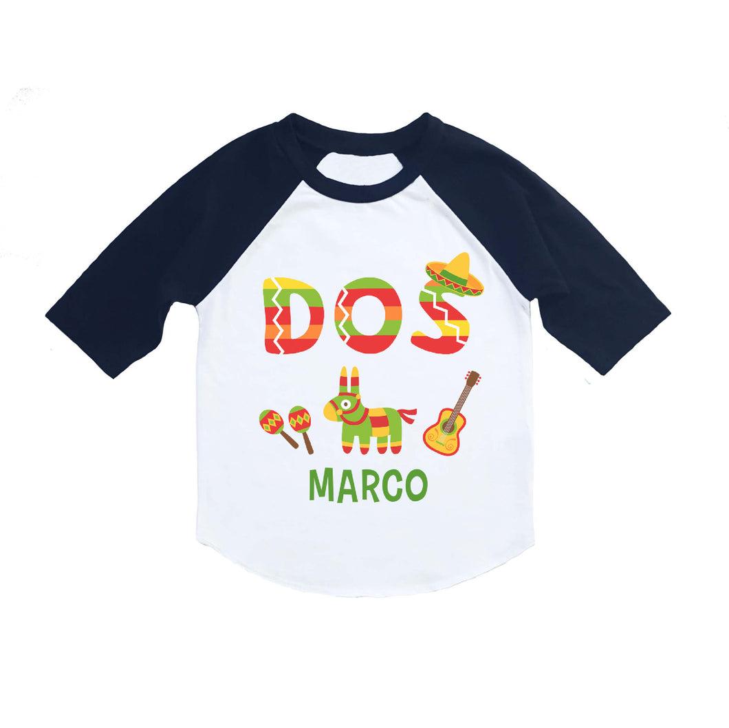 Mexican Fiesta Dos 2nd Birthday Party Personalized Raglan Shirt for Boys