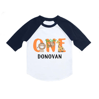 Jungle Safari or Zoo Themed 1st Birthday Party Personalized Raglan Shirt for Boys