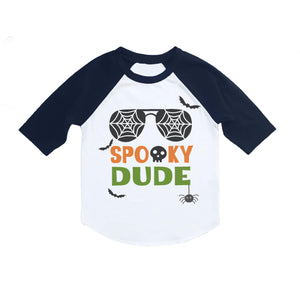 Halloween Shirts for Boys - Spooky Dude Sunglasses Raglan Shirt for Baby and Toddler Boys