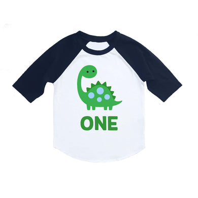 Dinosaur Birthday Shirt One 1st First Birthday Raglan Shirt Outfit for Baby and Toddler Boys