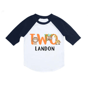Jungle Safari or Zoo Themed 2nd Birthday Party Personalized Shirt for Boys - Raglan