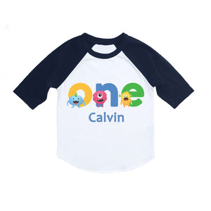 Monster 1st Birthday Party Personalized Raglan Shirt for Baby Boys