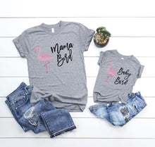 Load image into Gallery viewer, Flamingo Mama Bird and Baby Bird Matching Mommy and Me Outfit Shirt Set