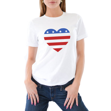 4th of July Women's Shirt - Patriotic Red White and Blue Heart Shirt