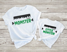 Load image into Gallery viewer, Set of 2 - Halloween Mommy and Me Momster and Little Monster Outfit Shirt Set - White