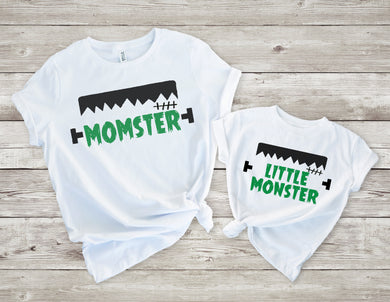 Set of 2 - Halloween Mommy and Me Momster and Little Monster Outfit Shirt Set - White