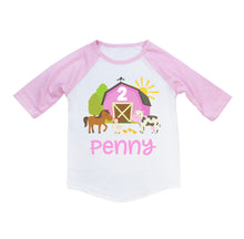 Load image into Gallery viewer, Farm Birthday Shirt Girls, Pink Barnyard Birthday Party Shirt Girl, Personalized Farm Girl Shirt