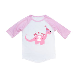 Girls Pink Dinosaur Birthday Personalized T-shirt