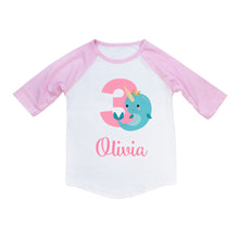 Load image into Gallery viewer, Narwhal Birthday Personalized T-shirt for Toddler Girls