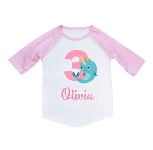 Narwhal Birthday Personalized T-shirt for Toddler Girls