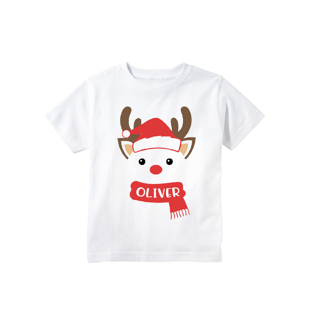 Toddler and Baby Boy Cute Christmas Reindeer Personalized T-shirt