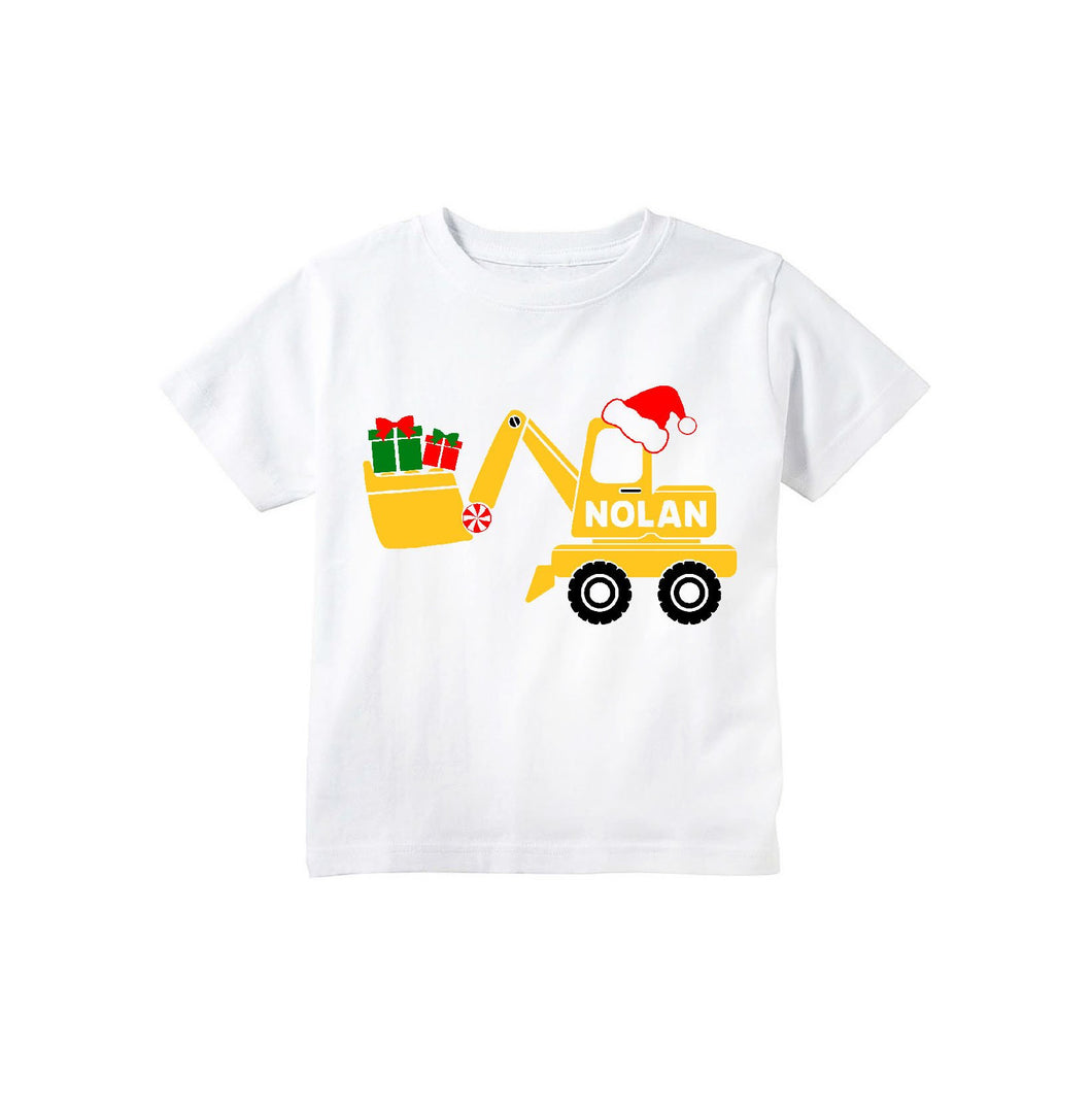 Toddler and Baby Boys Christmas Construction Digger Personalized T-shirt