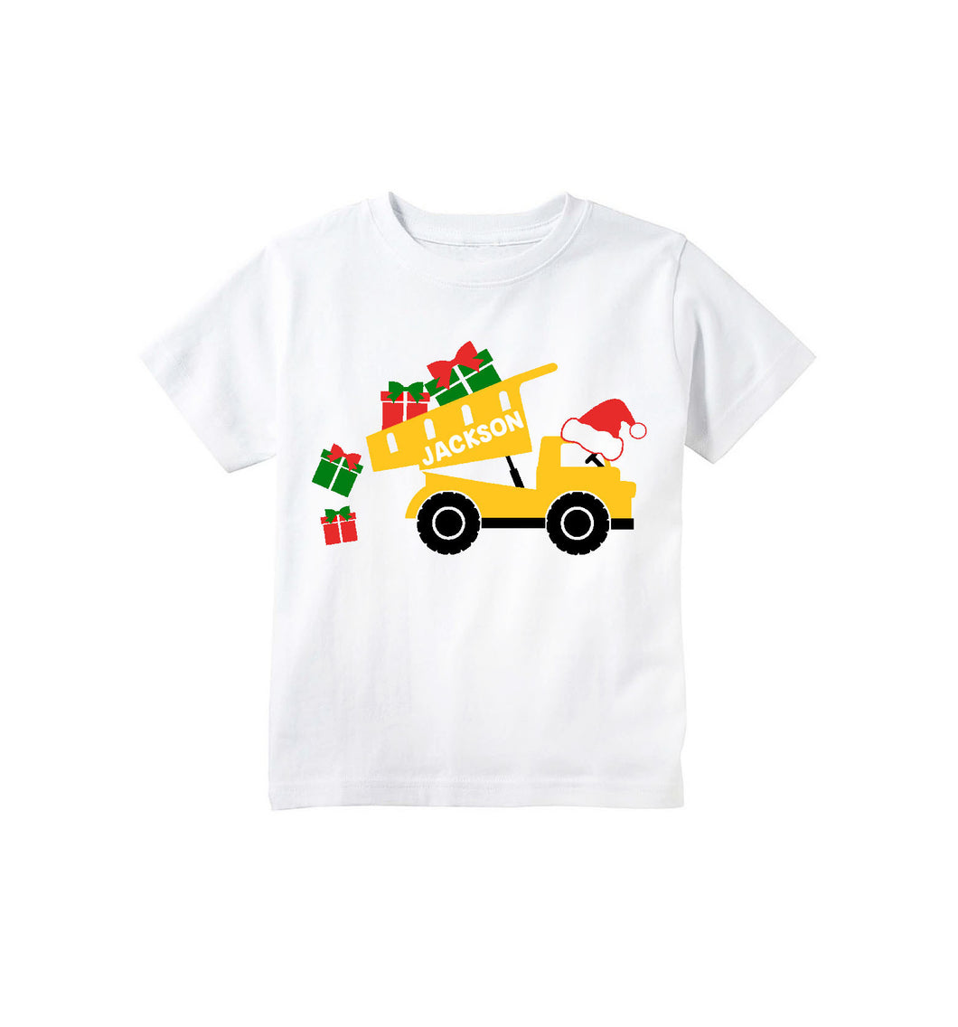 Toddler and Baby Boys Christmas Construction Dump Truck Personalized T-shirt