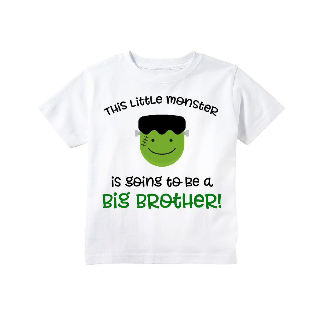 Halloween Big Brother Pregnancy Announcement Shirt for Boys, Halloween Frankenstein Little Monster Big Brother Announcement Shirt