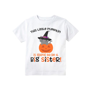 Halloween Big Sister Pregnancy Announcement Shirt for Girls, Halloween Pumpkin Cat Cute Big Sister Baby Announcement T-shirt