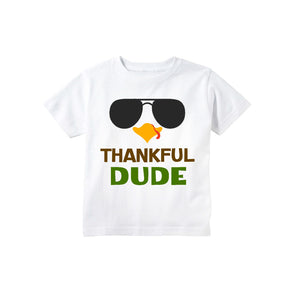 Thanksgiving Shirts for Boys - Thankful Dude Sunglasses Turkey T Shirt for Baby and Toddler Boys