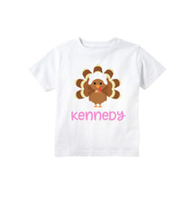 Load image into Gallery viewer, Thanksgiving Shirt for Girls, Toddler and Baby Girl Thanksgiving Turkey Personalized T-shirt