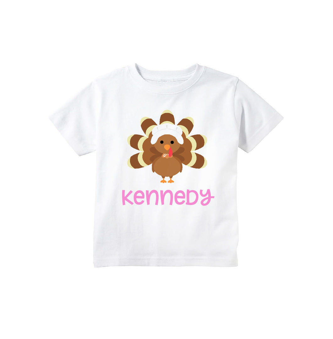 Thanksgiving Shirt for Girls, Toddler and Baby Girl Thanksgiving Turkey Personalized T-shirt