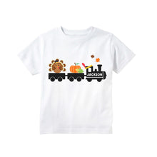 Load image into Gallery viewer, Thanksgiving Shirt for Boys, Toddler and Baby Boys Thanksgiving Turkey Train Personalized T-shirt