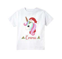 Load image into Gallery viewer, Christmas Shirt for Girls, Toddler and Baby Girl Cute Christmas Unicorn Personalized T-shirt