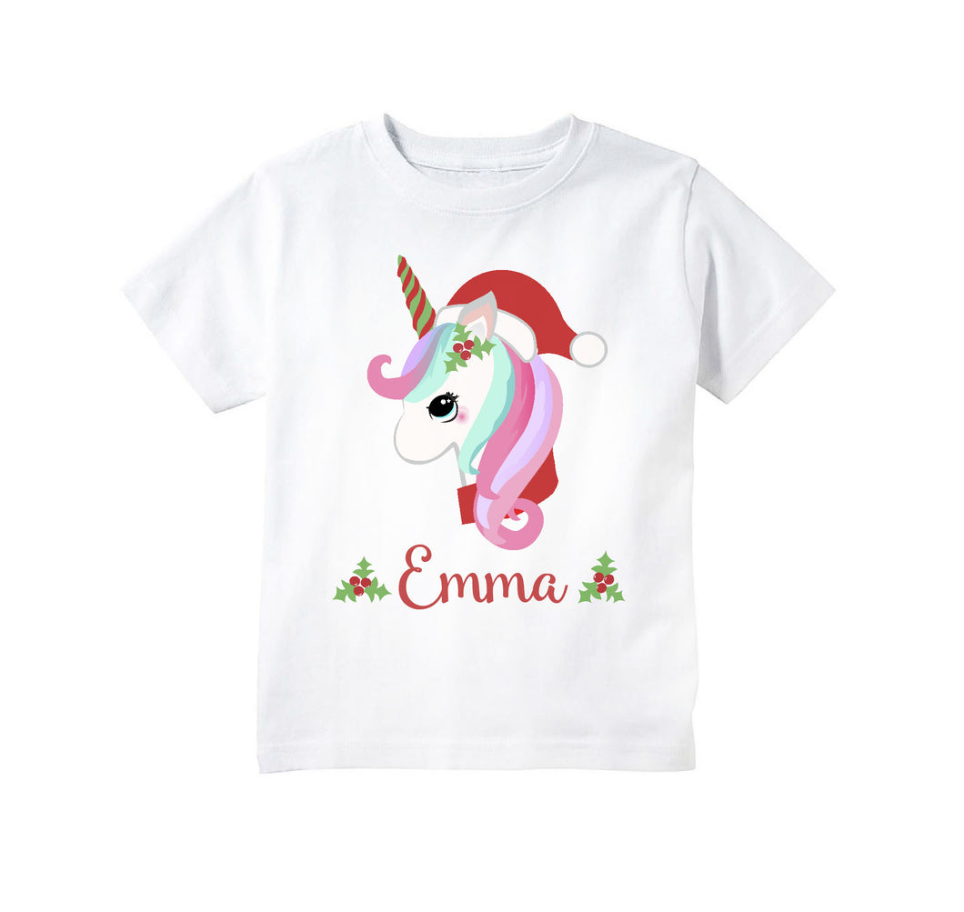 Christmas Shirt for Girls, Toddler and Baby Girl Cute Christmas Unicorn Personalized T-shirt