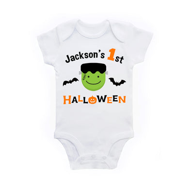 1st Halloween Outfit for Baby Boy - First Halloween Frankenstein Personalized Bodysuit for Boys