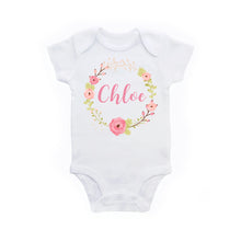 Load image into Gallery viewer, Personalized Floral Wreath Baby Girl Outfit Bodysuit onesie