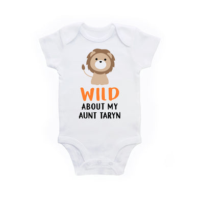 Personalized baby onesie gift from Aunt, Wild about my Aunt Lion Onesie baby gift