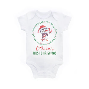 1st Christmas Outfit for Baby Girl - First Christmas Cute Penguin Personalized Bodysuit
