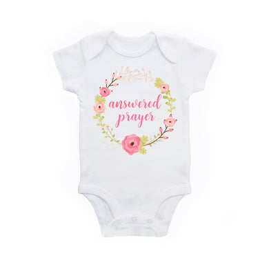 Answered Prayer Floral Wreath Baby Girl Bodysuit Outfit