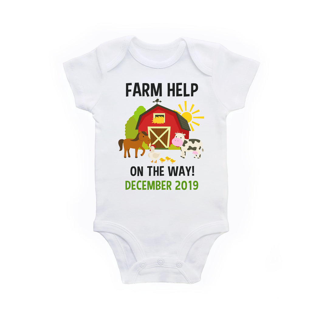 Farm Help on the Way Future Farmer Pregnancy Announcement Baby Bodysuit