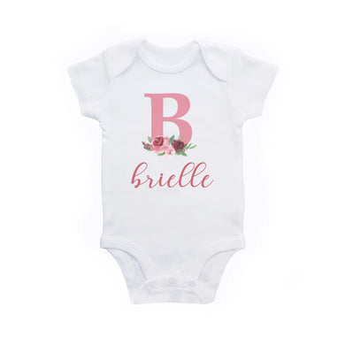 Personalized Baby Girl Outfit gift - Flower letter initial baby name custom floral bodysuit