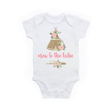 Load image into Gallery viewer, New to the Tribe Boho Teepee Baby Shower Gift Bodysuit