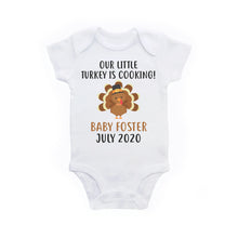 Load image into Gallery viewer, Thanksgiving Pregnancy Announcement Custom Baby Bodysuit Little Turkey