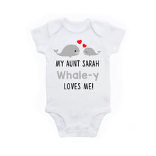 Load image into Gallery viewer, Aunt Baby Clothes - My Aunt Whale-y Loves Me Personalized Whale Theme Baby Shower Gift Shirt
