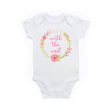 Load image into Gallery viewer, Worth the Wait Floral Wreath Baby Girl Bodysuit Outfit