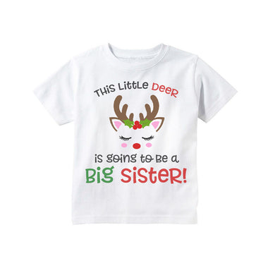 Christmas Big Sister Pregnancy Announcement Shirt for Girls, Christmas Reindeer Big Sister Announcement Shirt