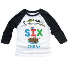 Load image into Gallery viewer, Fishing 6th Birthday Party Personalized Raglan Shirt for Boys - O-fish-ially Six